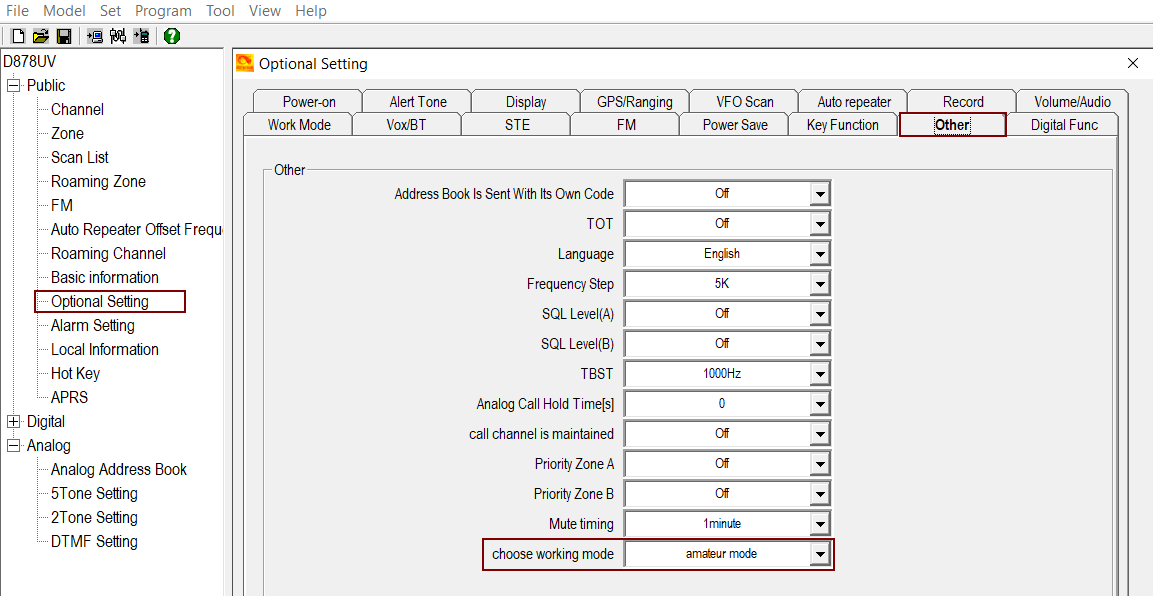 configuration ode VFO P2 anytone AT D878